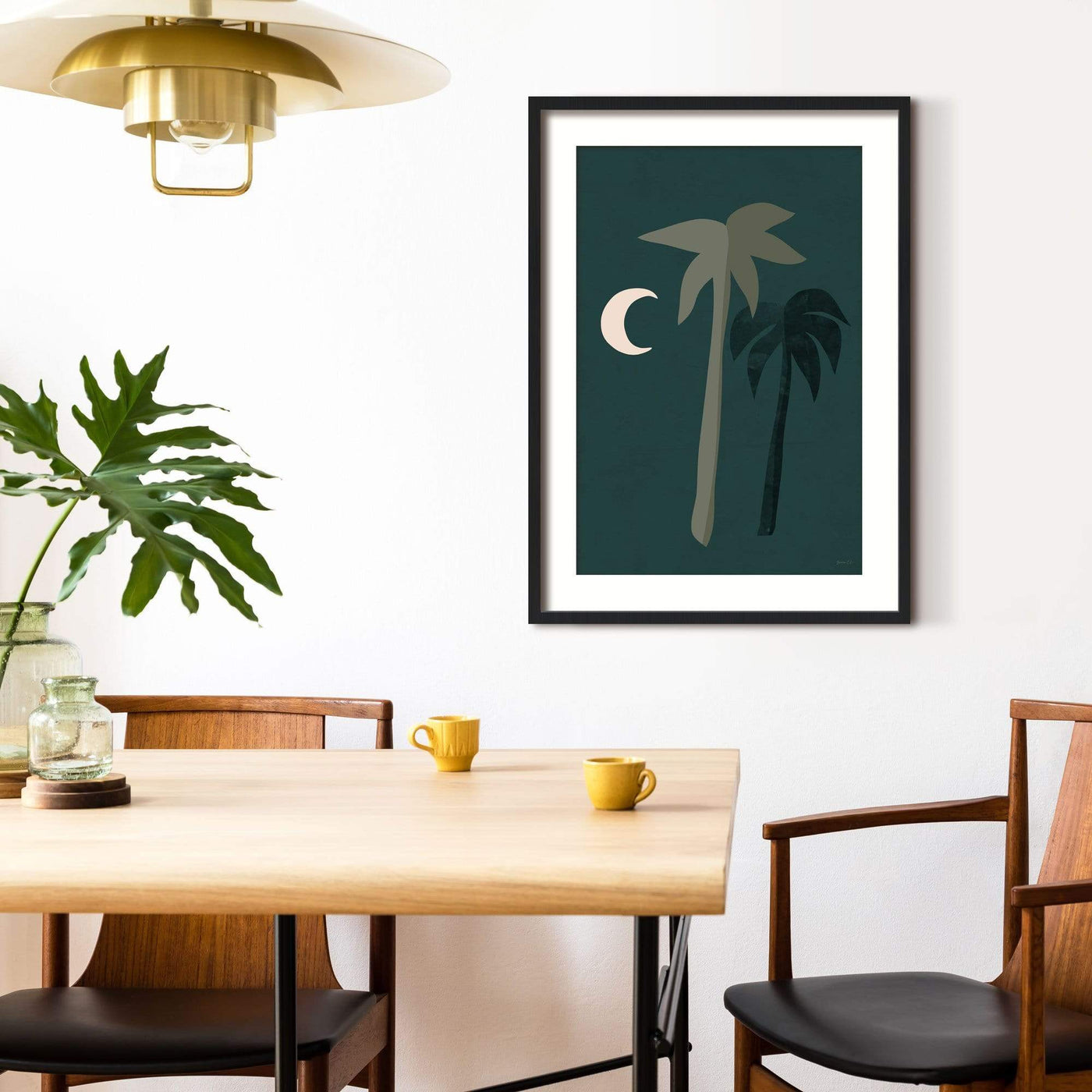 Green Lili 30x40cm (12x16") / Black Frame + Mount Boho Moonlight Palm Tree Print