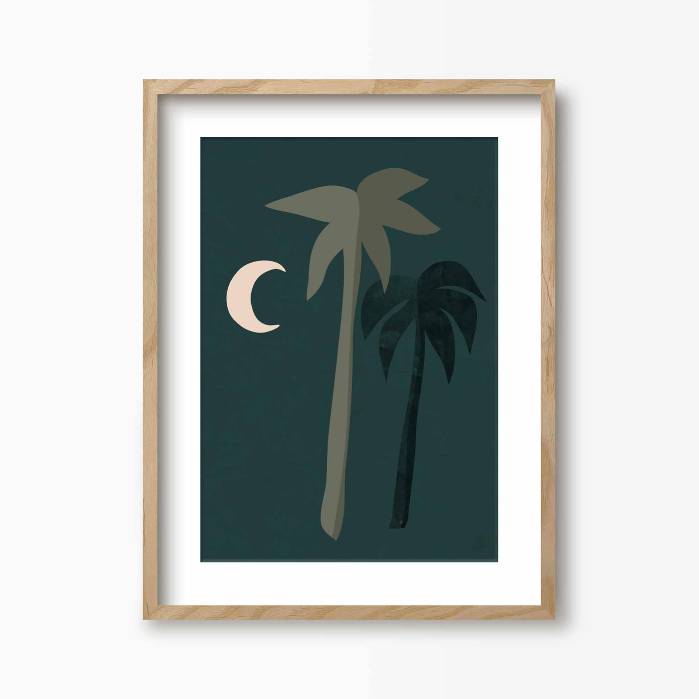 Green Lili 30x40cm (12x16") / Natural Frame + Mount Boho Moonlight Palm Tree Print