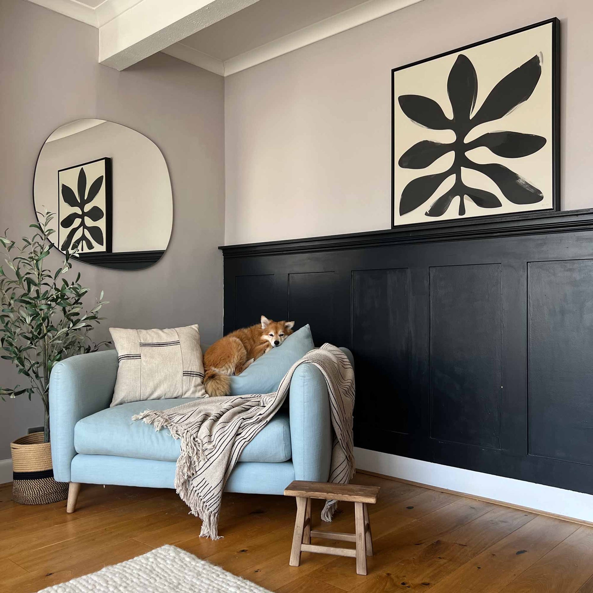 Green Lili Botanical Leaf Framed Abstract Canvas Art