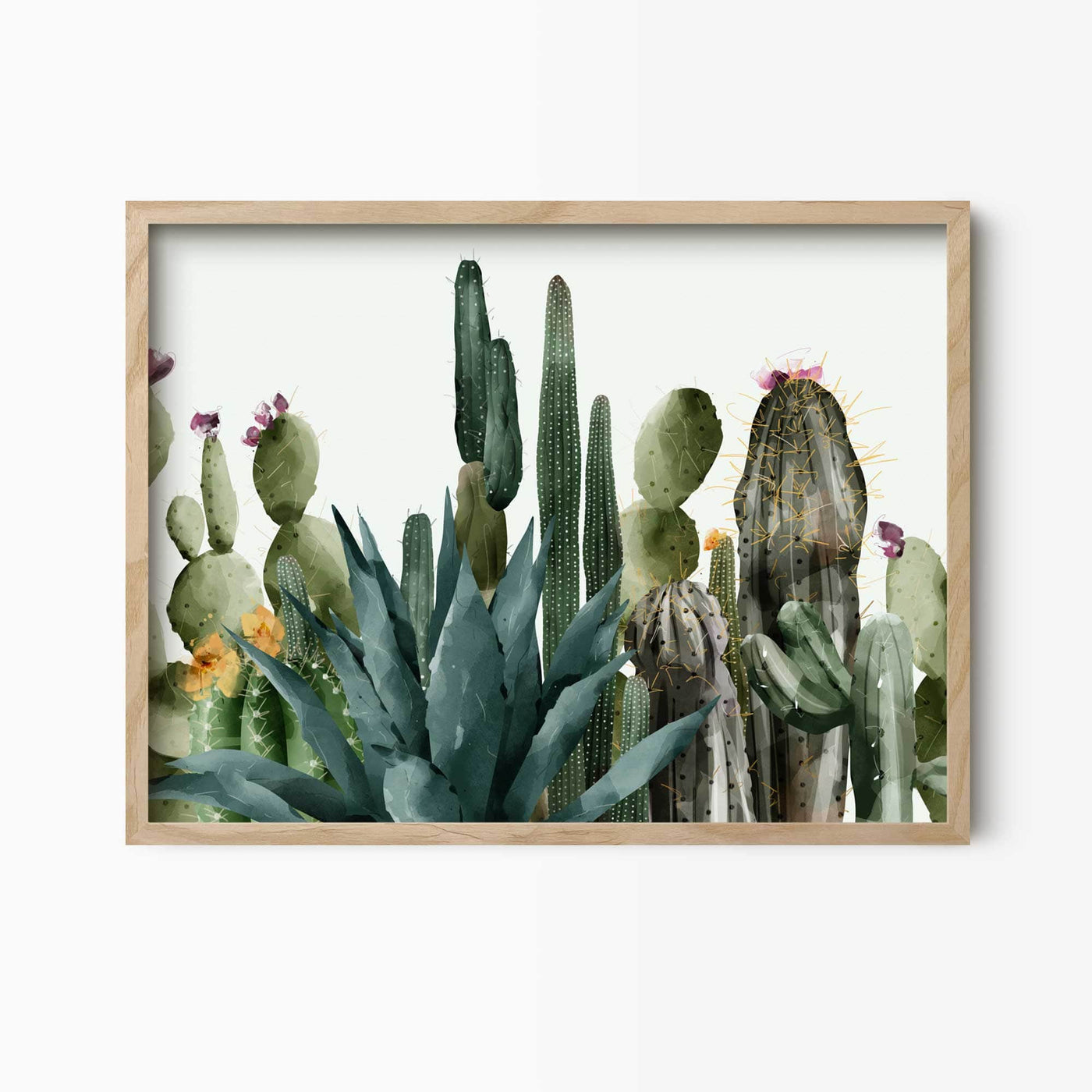 Green Lili 30x40cm (12x16") / Natural Frame Cactus Garden Art Print