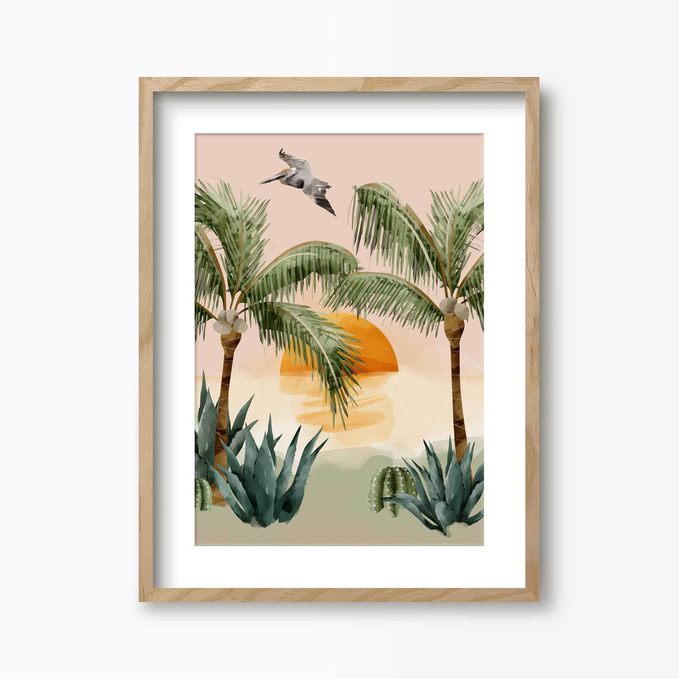 Green Lili 30x40cm (12x16") / Natural Frame + Mount California Sunset Art Print