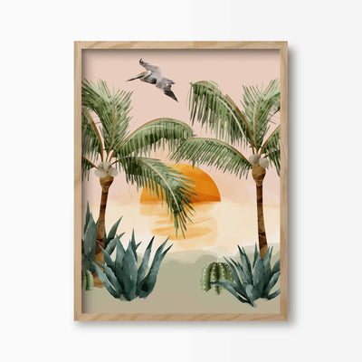 Green Lili 30x40cm (12x16") / Natural Frame California Sunset Art Print