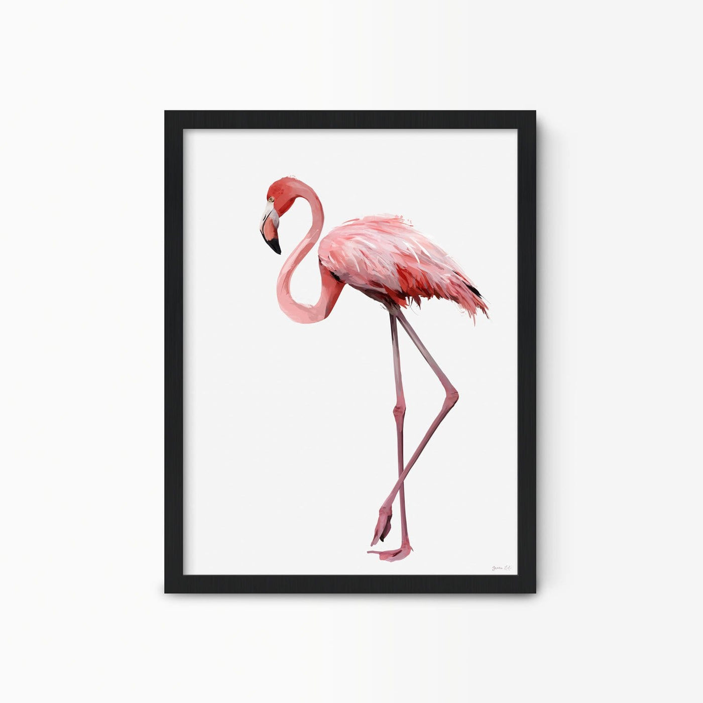Green Lili 30x40cm (12x16") / Black Frame Classy Pink Flamingo Print