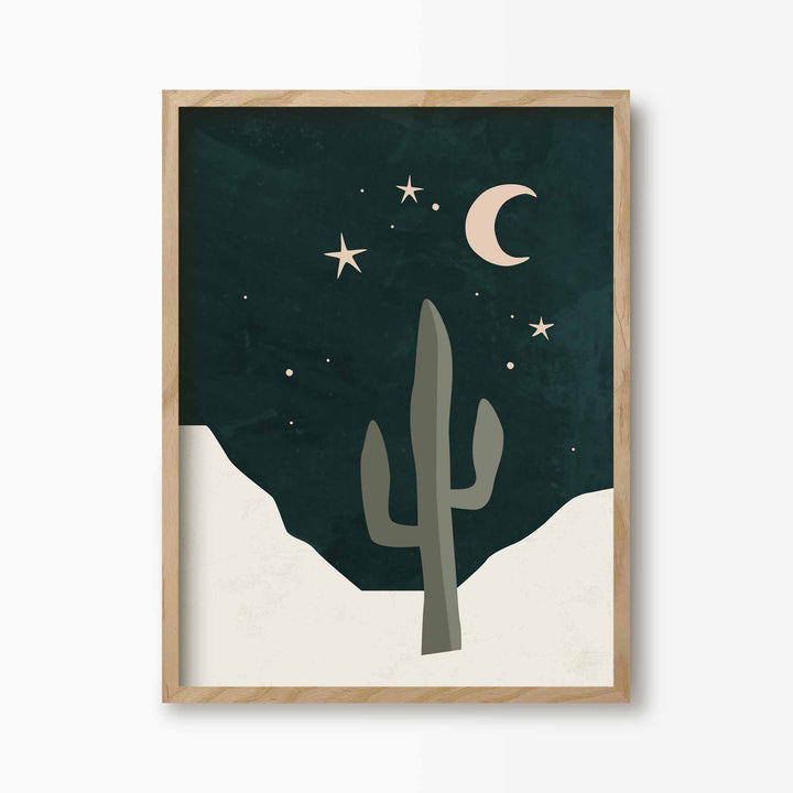 Green Lili 30x40cm (12x16") / Natural Frame Cosmic Desert Cactus Print