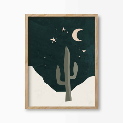 Green Lili 30x40cm (12x16") / Natural Frame Cosmic Desert Cactus Print