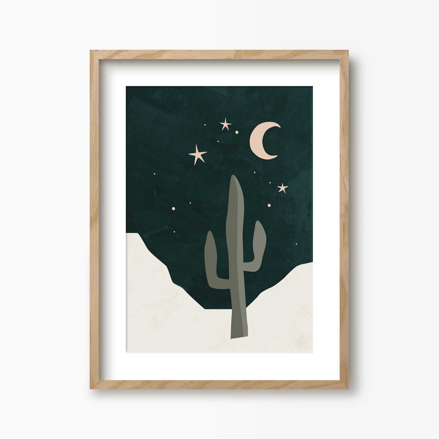 Green Lili 30x40cm (12x16") / Natural Frame + Mount Cosmic Desert Cactus Print