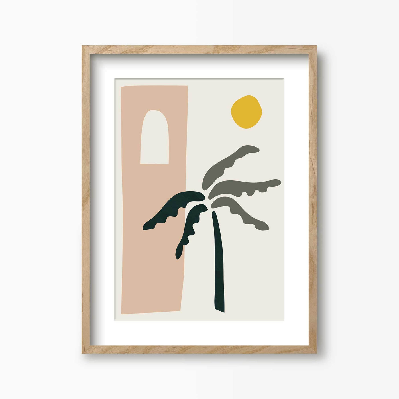 Green Lili 30x40cm (12x16") / Natural Frame + Mount Desert Palm Tree Art Print