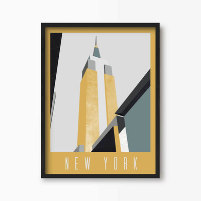 Green Lili 30x40cm (12x16") / Black Frame Empire State Building New York Print Mustard