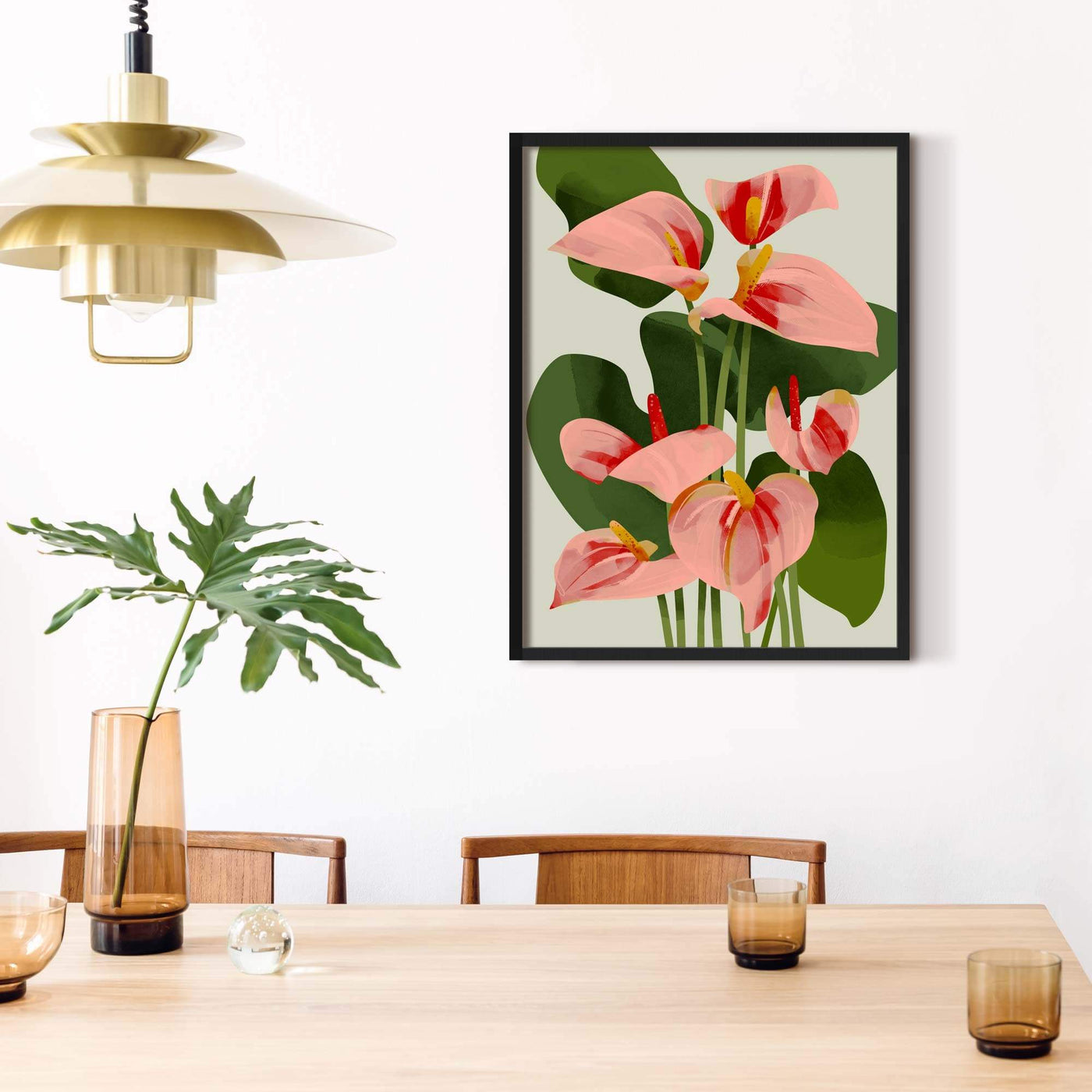 Green Lili Flamingo Flowers Print
