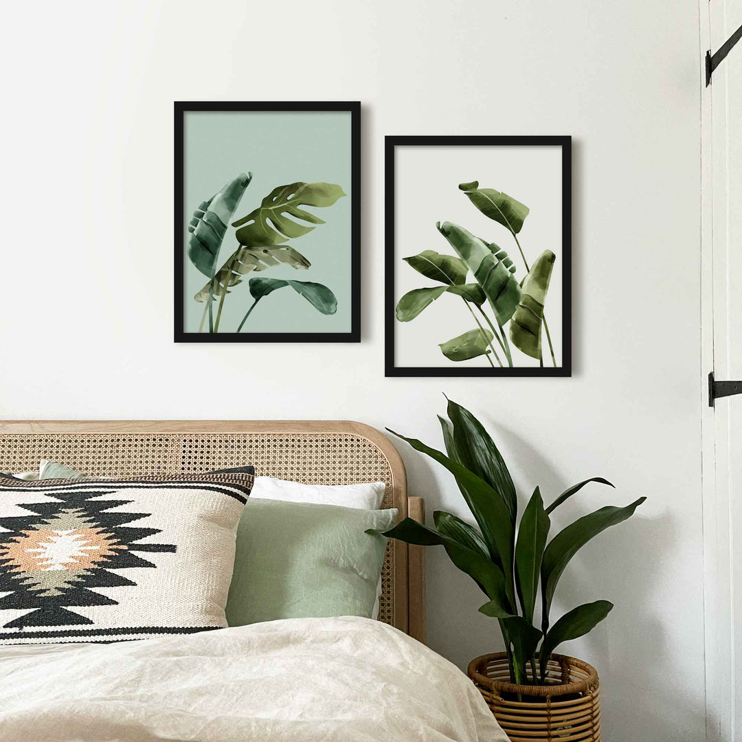 Green Lili 30x40cm (12x16") / Black Frame Green Botanicals Wall Art Set