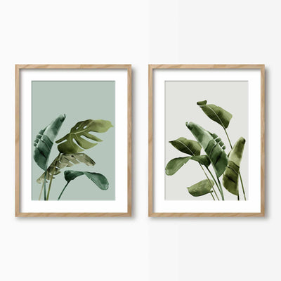 Green Lili 30x40cm (12x16") / Natural Frame + Mount Green Botanicals Wall Art Set