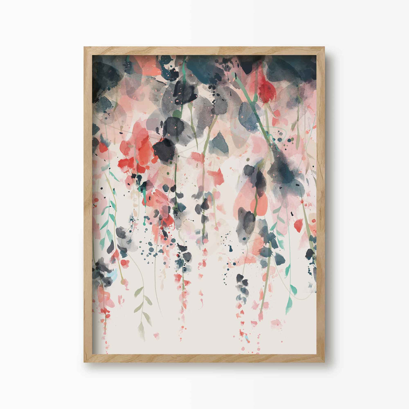 Green Lili 30x40cm (12x16") / Natural Frame Hanging Wisteria Flowers Print