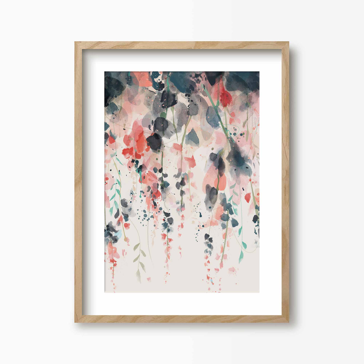 Green Lili 30x40cm (12x16") / Natural Frame + Mount Hanging Wisteria Flowers Print