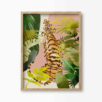 Green Lili 30x40cm (12x16") / Natural Frame Jungle Tiger Art Print