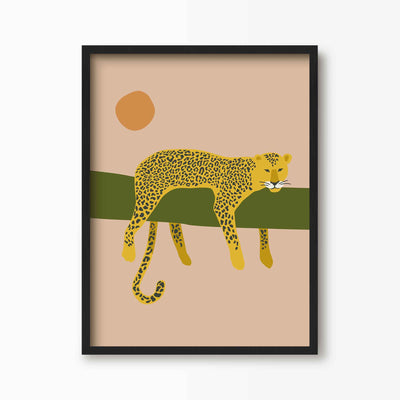 Green Lili 30x40cm (12x16") / Black Frame Lazy Leopard Art Print