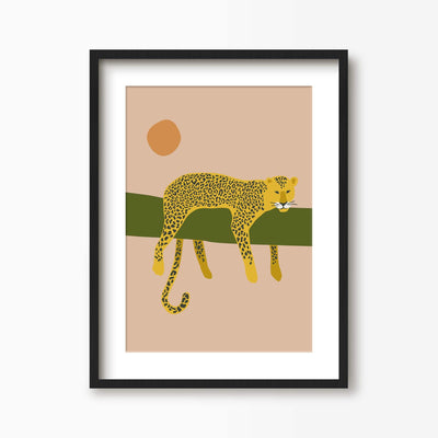 Green Lili 30x40cm (12x16") / Black Frame + Mount Lazy Leopard Art Print