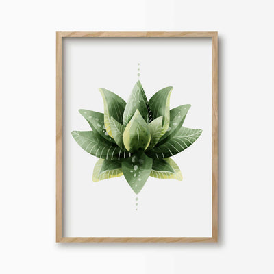 Green Lili 30x40cm (12x16") / Natural Frame Lotus Mandala Flower Print
