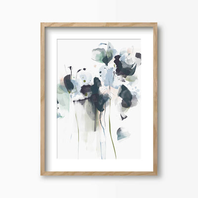Green Lili 30x40cm (12x16") / Natural Frame + Mount Midnight Blue Abstract Floral Print