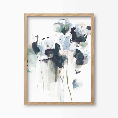 Green Lili 30x40cm (12x16") / Natural Frame Midnight Blue Abstract Floral Print