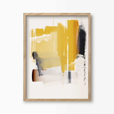 Green Lili 30x40cm (12x16") / Natural Frame Minimal Mustard Abstract Art Print