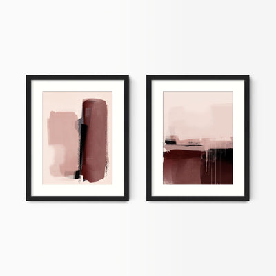 Green Lili 30x40cm (12x16") / Black Frame + Mount Minimal Pink Abstract Wall Art Set