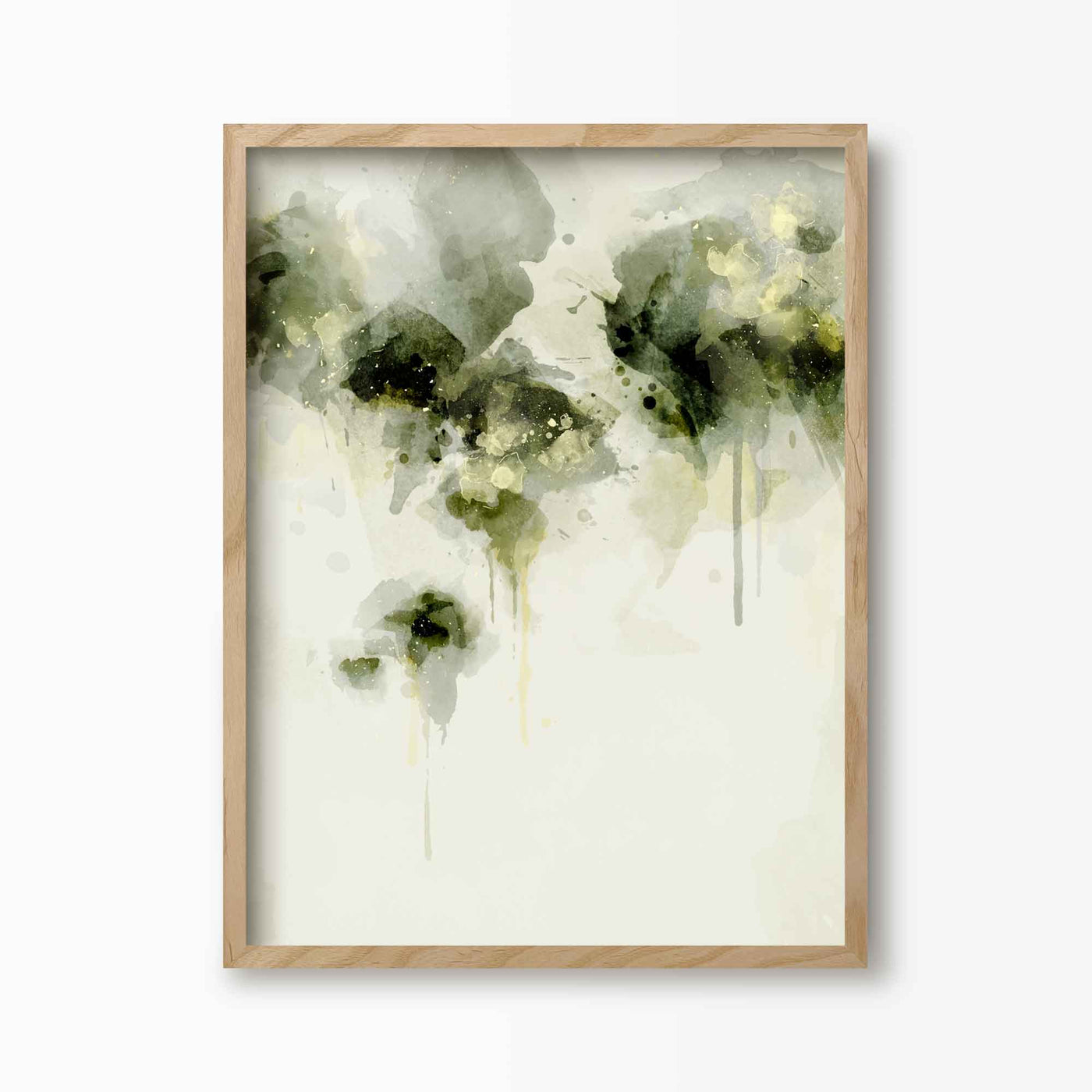 Green Lili 30x40cm (12x16") / Natural Frame Misty Morning Abstract Floral Print