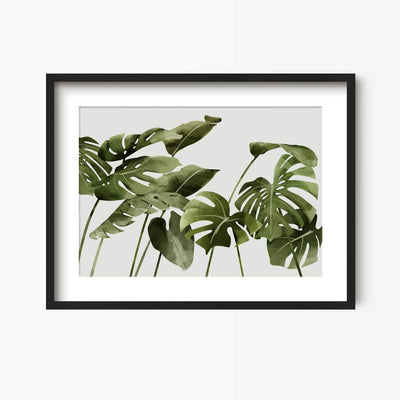 Green Lili 30x40cm (12x16") / Black Frame + Mount Monstera Leaf Landscape Print