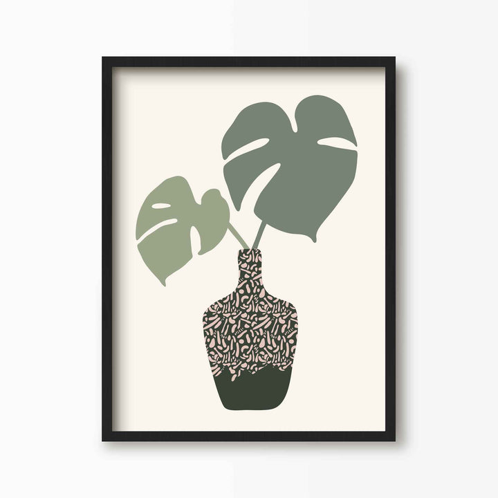 Green Lili Monstera Leaves In A Vase Print