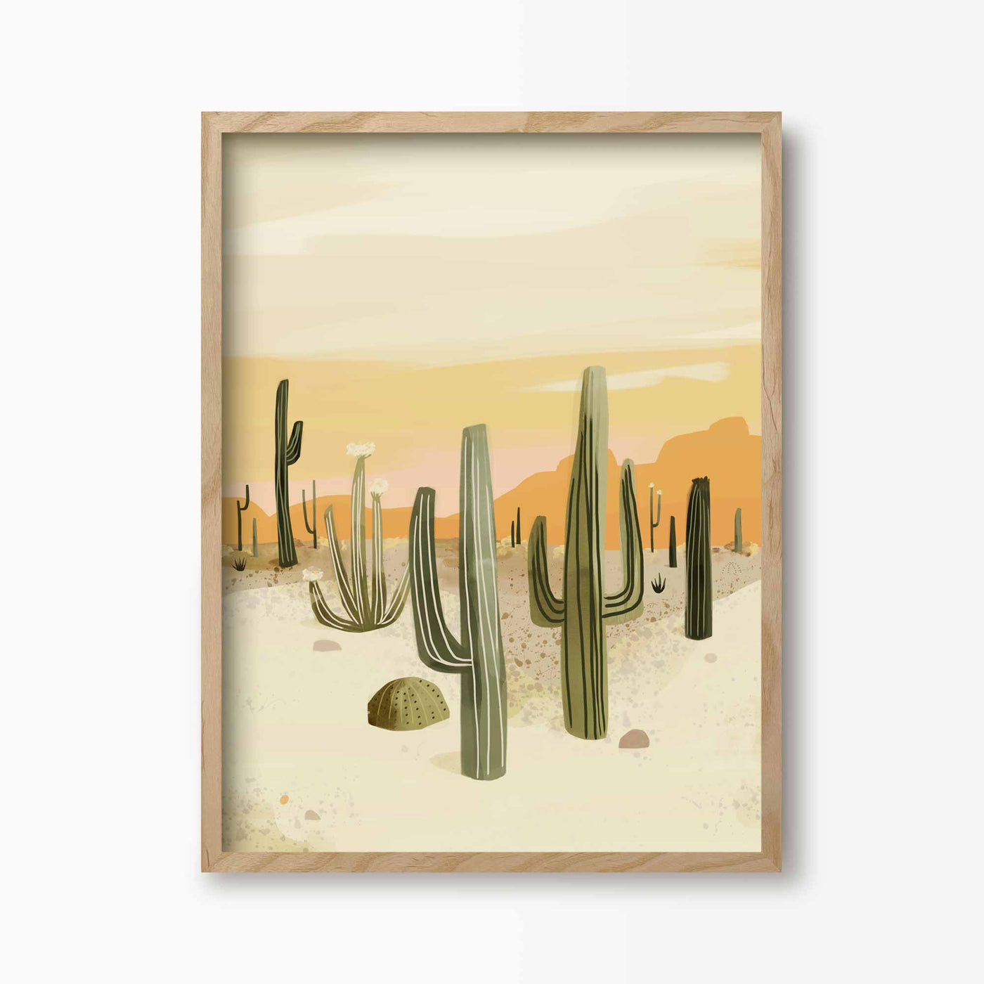 Green Lili 30x40cm (12x16") / Natural Frame Morocco Desert Cactus Art Print