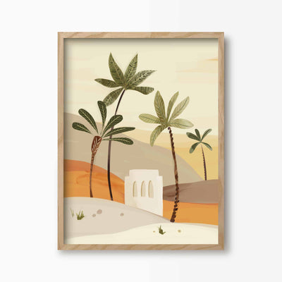 Green Lili 30x40cm (12x16") / Natural Frame Morocco Desert Palms Art Print
