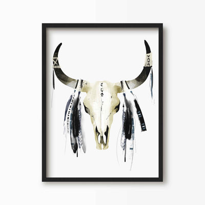 Green Lili 30x40cm (12x16") / Black Frame Native American Cow Skull Print