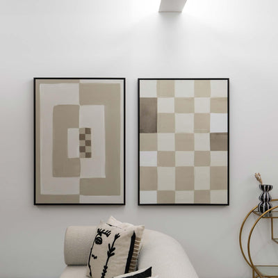 Green Lili Neutral Checkerboard Abstract Canvas Art