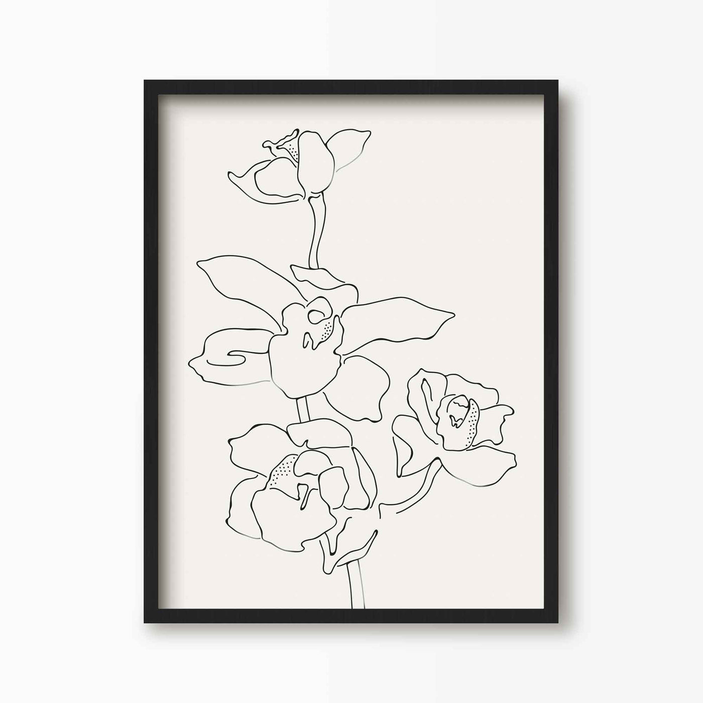 Green Lili 30x40cm (12x16") / Black Frame Orchid Flowers 2 Line Art Print