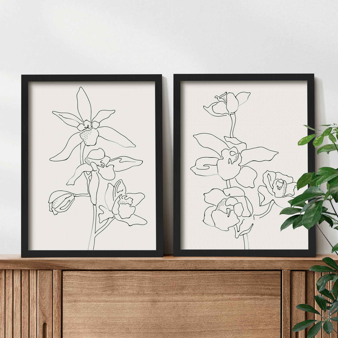 Green Lili 30x40cm (12x16") / Black Frame Orchid Flowers Wall Art Set