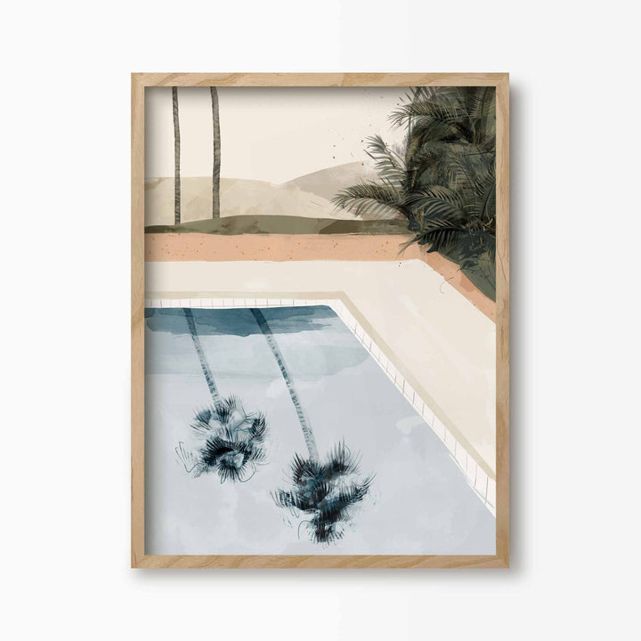 Green Lili 30x40cm (12x16") / Natural Frame Palm Springs Poolside Art Print