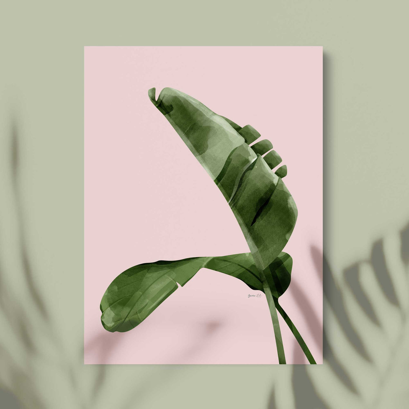 Green Lili 30x40cm (12x16") / Unframed Print Pink Banana Leaves Print
