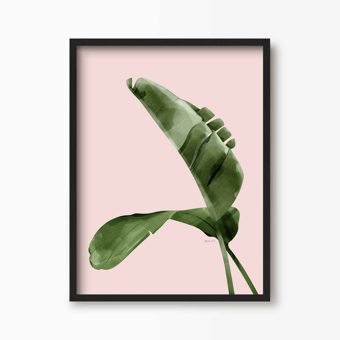 Green Lili 30x40cm (12x16") / Black Frame Pink Banana Leaves Print