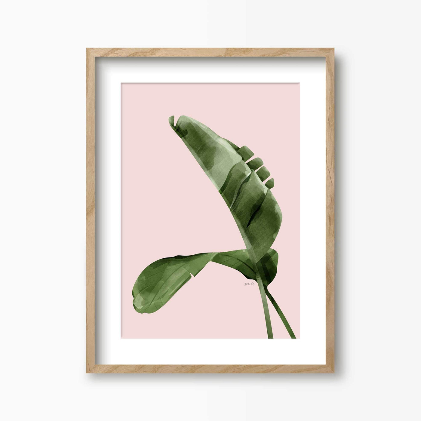 Green Lili 30x40cm (12x16") / Natural Frame + Mount Pink Banana Leaves Print