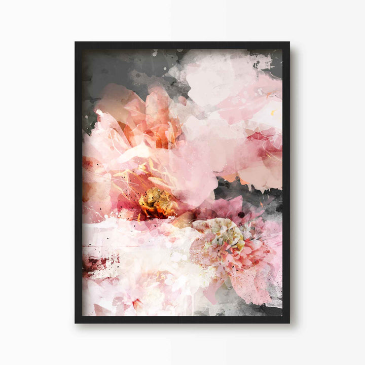 Green Lili 30x40cm (12x16") / Black Frame Pink Blooms Abstract Floral Print
