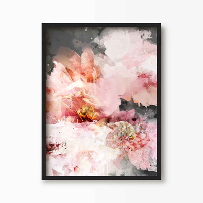 Green Lili 30x40cm (12x16") / Black Frame Pink Blooms Abstract Floral Print
