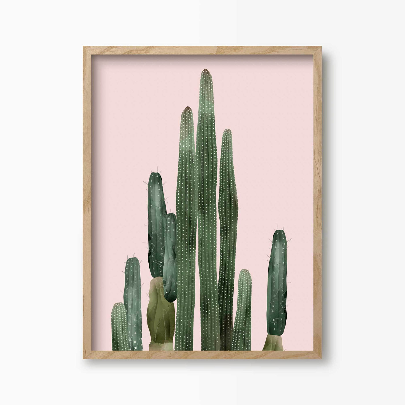 Green Lili 30x40cm (12x16") / Natural Frame Pink Cactus Print