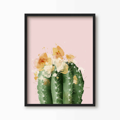 Green Lili 30x40cm (12x16") / Black Frame Pink Flowering Barrel Cactus Print