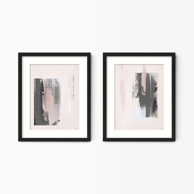 Green Lili 30x40cm (12x16") / Black Frame + Mount Pink & Grey Abstract Wall Art Set