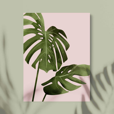 Green Lili 30x40cm (12x16") / Unframed Print Pink Monstera Leaves Print