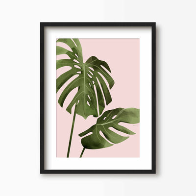 Green Lili 30x40cm (12x16") / Black Frame + Mount Pink Monstera Leaves Print