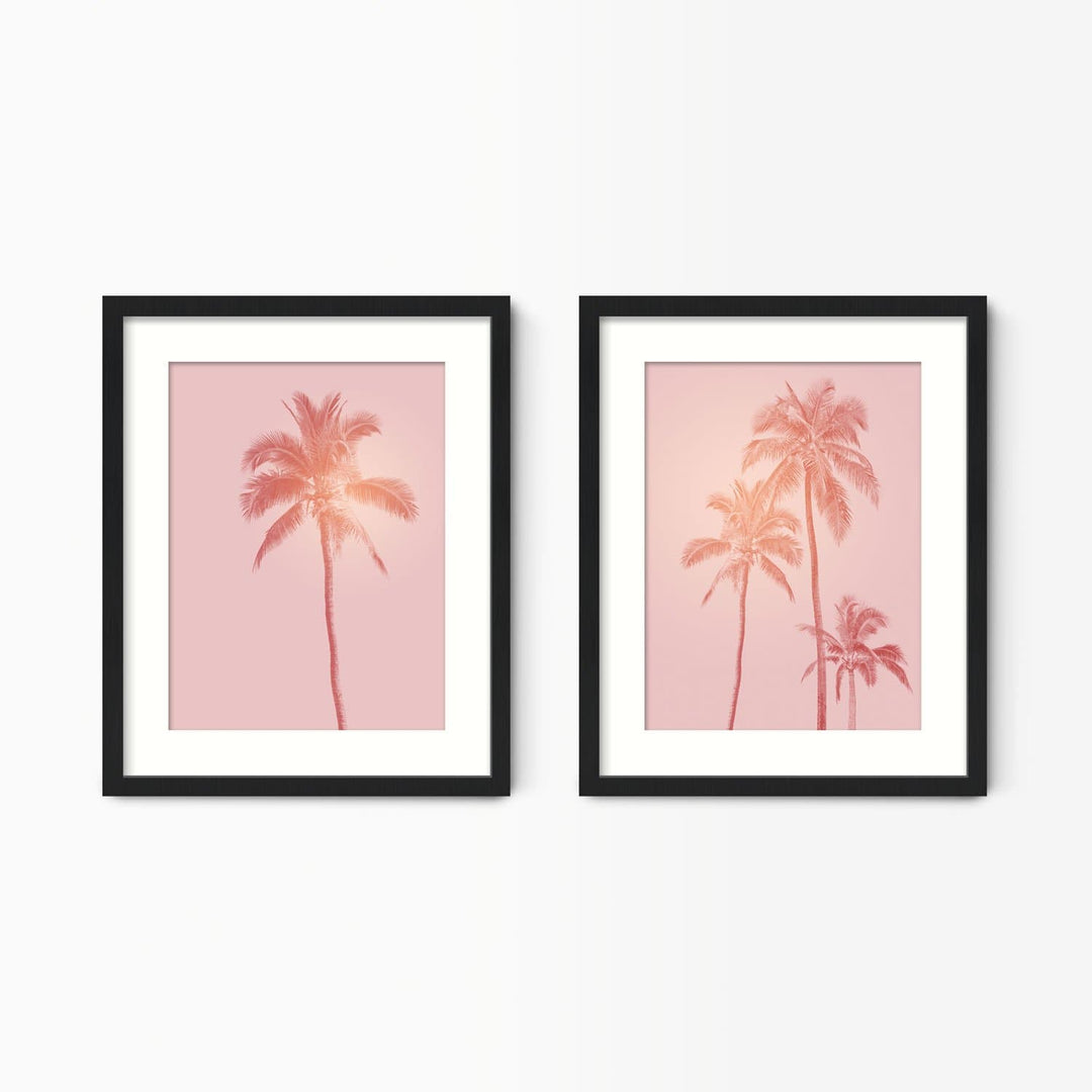 Green Lili 30x40cm (12x16") / Black Frame + Mount Pink Palm Trees Wall Art Set