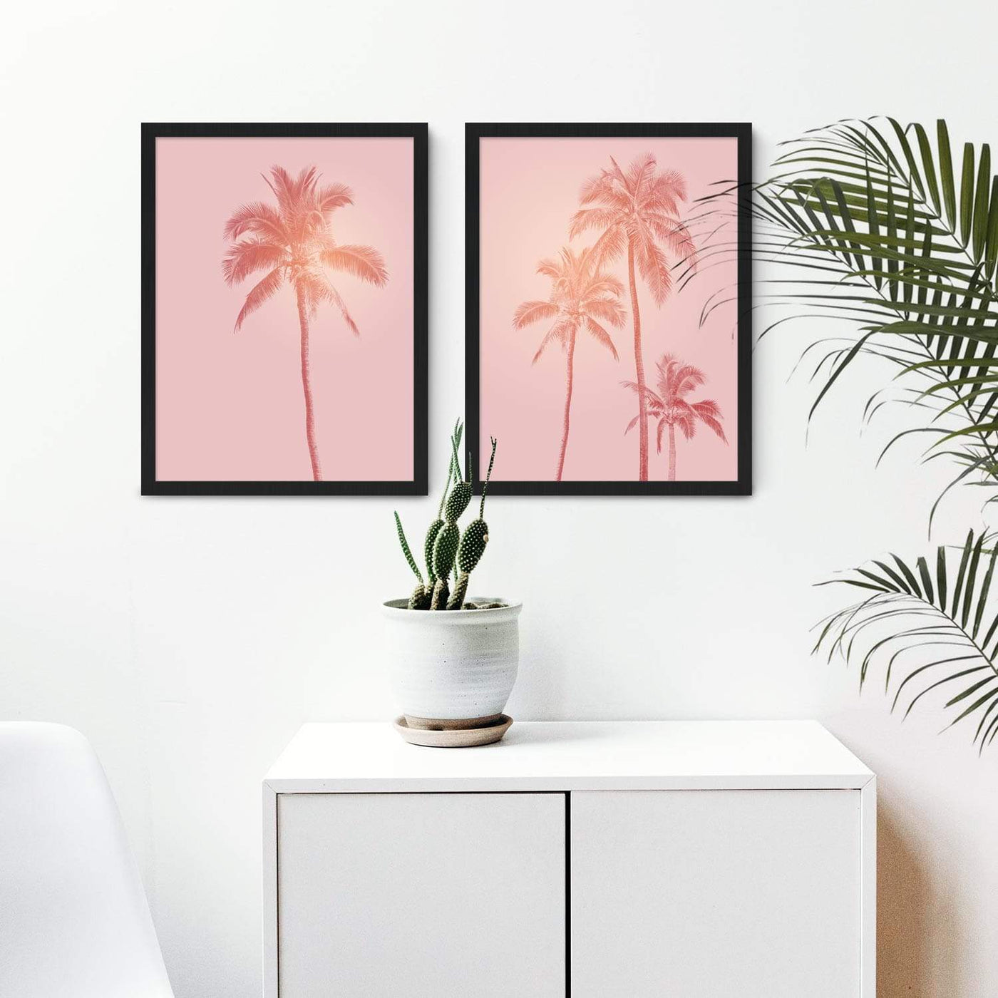 Green Lili Pink Palm Trees Wall Art Set