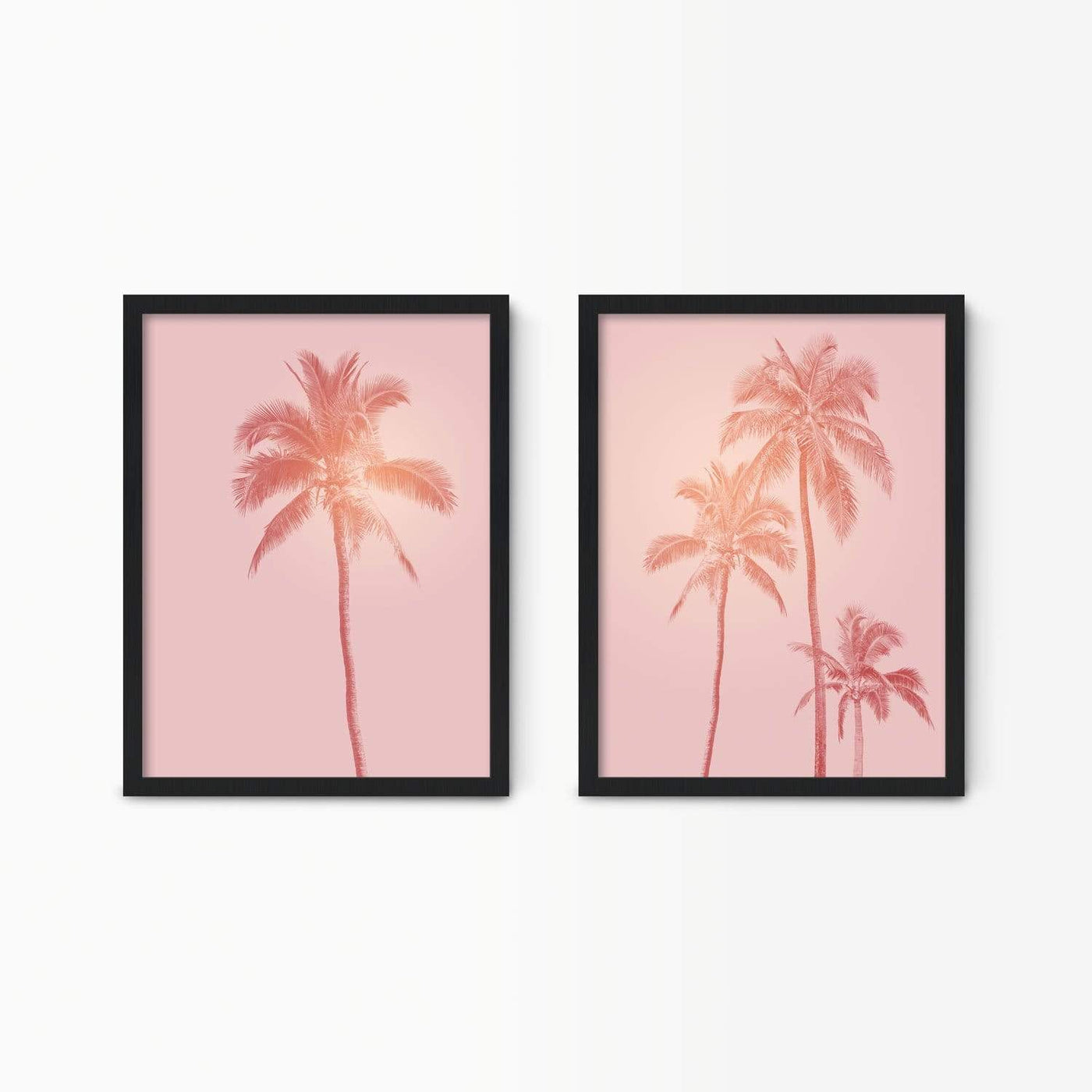 Green Lili 30x40cm (12x16") / Black Frame Pink Palm Trees Wall Art Set