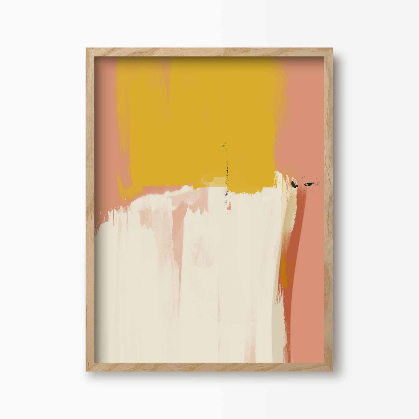 Green Lili 30x40cm (12x16") / Natural Frame Pink & Yellow Abstract Art Print