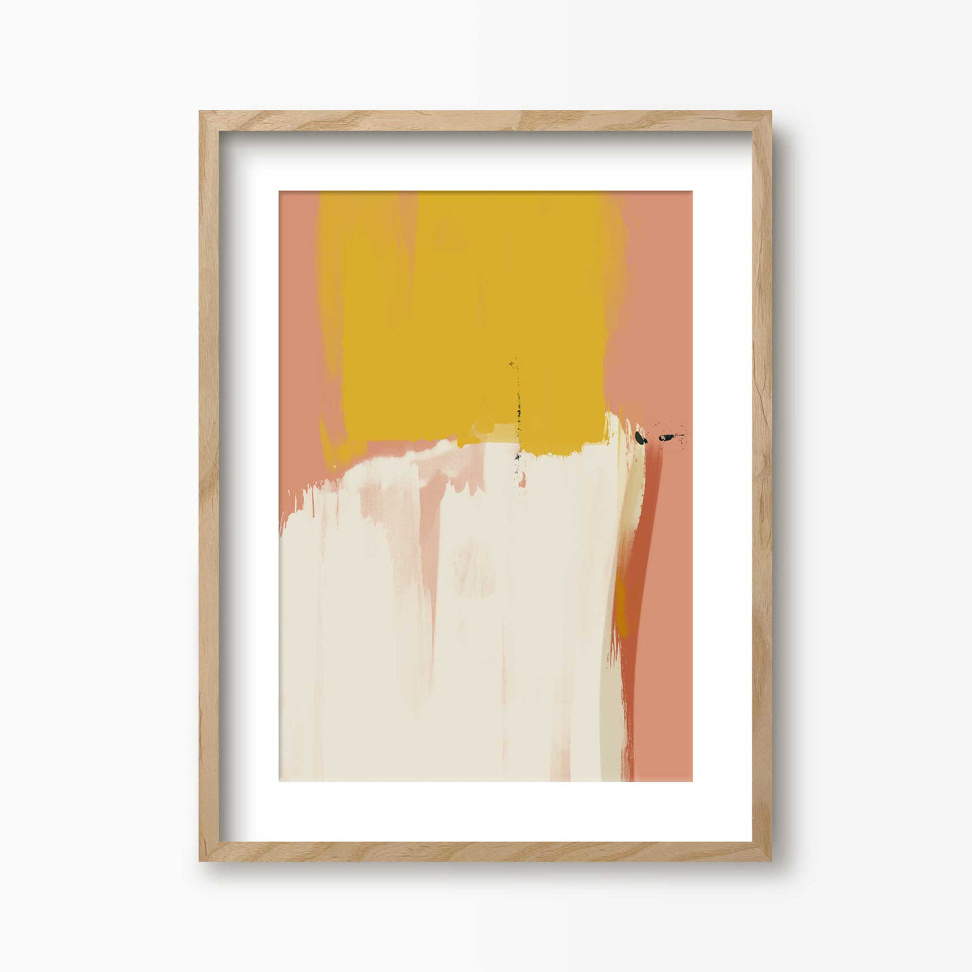 Green Lili 30x40cm (12x16") / Natural Frame + Mount Pink & Yellow Abstract Art Print